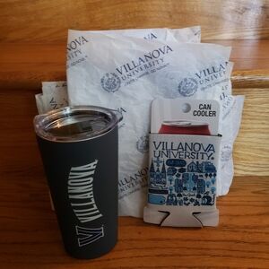 VILLANOVA UNIVERSITY GIFT SET TUMBLER CAN COOLER TISSUE PAPER NEW